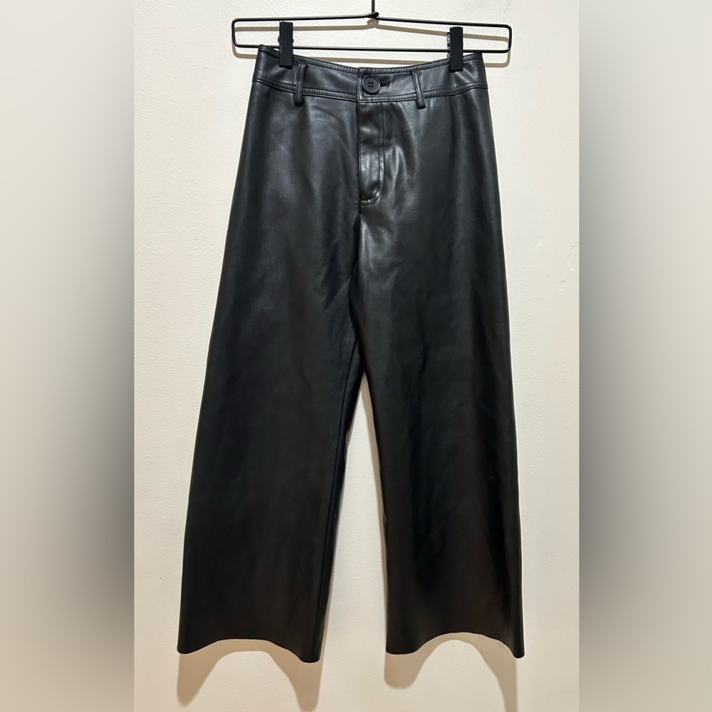 NWOT Zara Black Faux Leather Wide Legged Pants - Girl’s Size 10